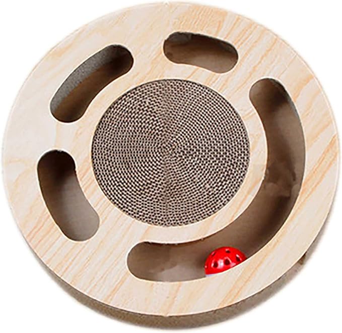 Cat Toy 3in 1 Kitten Puzzles Toys for Bored Indoor Cats with Cardboard and 2 Bell Balls Round Cats Scratcher