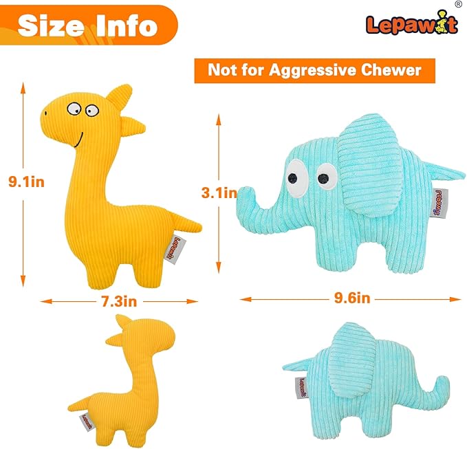 Squeaky Dog Toys, Cute Plush Toy for Dogs Indoor Play, Interactive Dog Toys with Non-Shedding Material for Small and Medium Dogs - Elephant & Giraffe, yellow