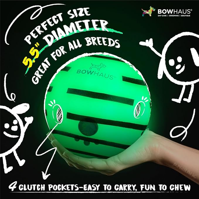 CAPHAUS Wobble Giggle Ball for Dogs, 5.5 Inch Durable Glow in The Dark Dog Exercise Toys, Non-Toxic Indestructible PVC Giggle Ball, Interactive Fun Squeaky Chew Toy for Indoor Outdoor Play