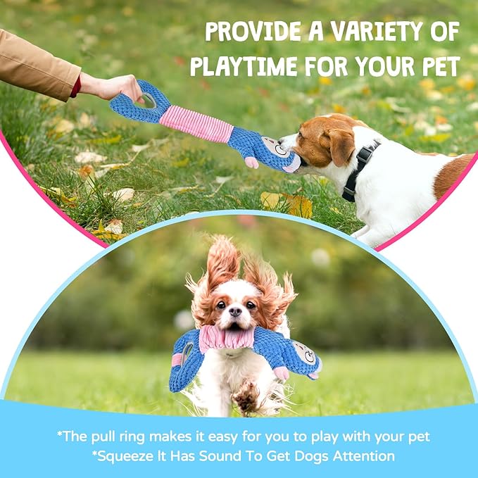 Dog Squeaky Toys, Sheep Plush Stuffing Dog Toys with Crinkle Paper for Puppy Teething, Tug of War Pet Chew Toys to Keep Them Busy, Small, Medium and Large(Blue)