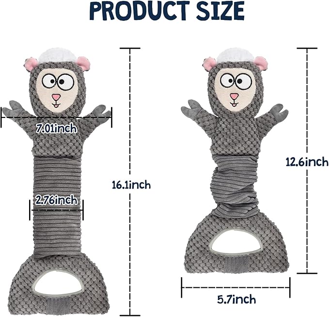 Dog Squeaky Toys, Sheep Plush Stuffing Dog Toys with Crinkle Paper for Puppy Teething, Tug of War Pet Chew Toys to Keep Them Busy, Small, Medium and Large (Gray)