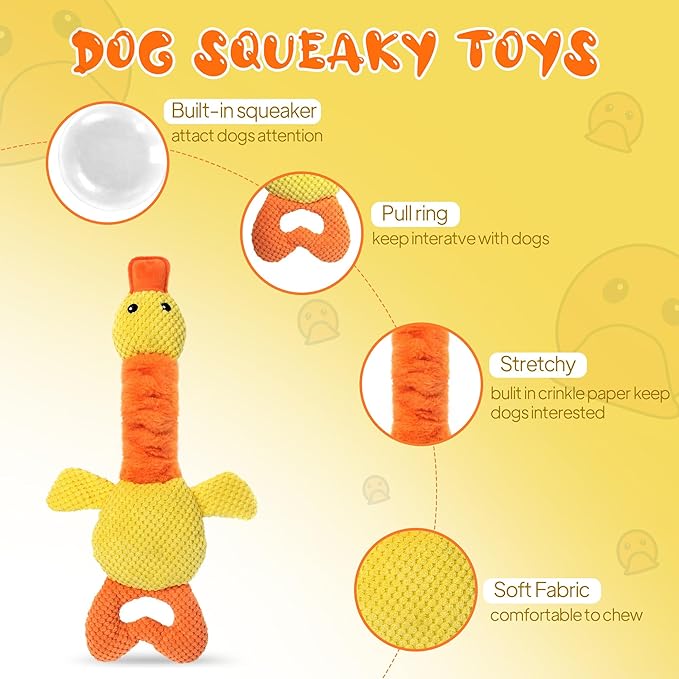 TwoEar Duck Dog Toy Dog Squeaky Toys with Crinkle Paper, Interactive Dog Toys to Keep Them Busy, Stuffed Pet Toys for Dogs, Tug of War Dog Toy for Puppies, Small, Medium, and Large Dogs