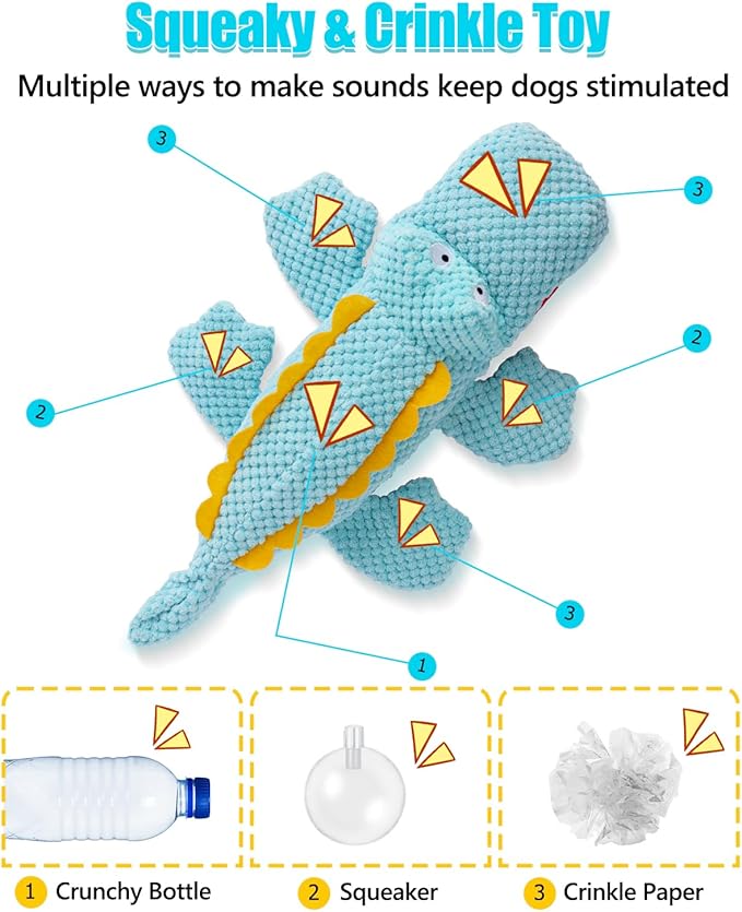 SCHITEC Squeaky Dog Toys, No Stuffing Crinkle Plush Water Bottle Dog Toy, [2 Pack] Interactive Squawking Puppy Teething Pet Chew Toy for Small Medium Large Dogs