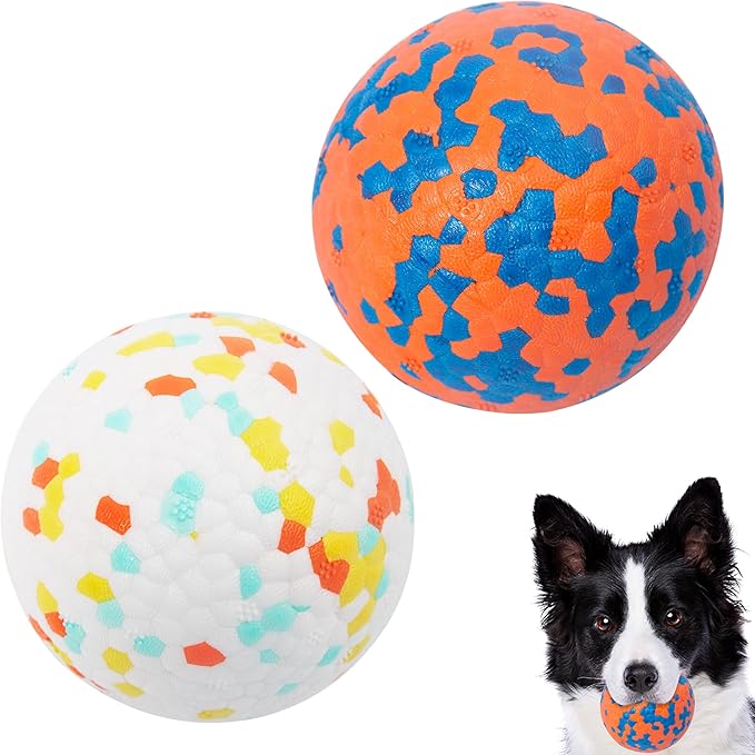2 Pack Indestructible Dog Tennis Balls for Aggressive Chewers: Interactive Pet Toys, Herding and Jolly Ball for Dogs, Durable, Bouncy, and Water Toy Fetch Balls (White, Orange)
