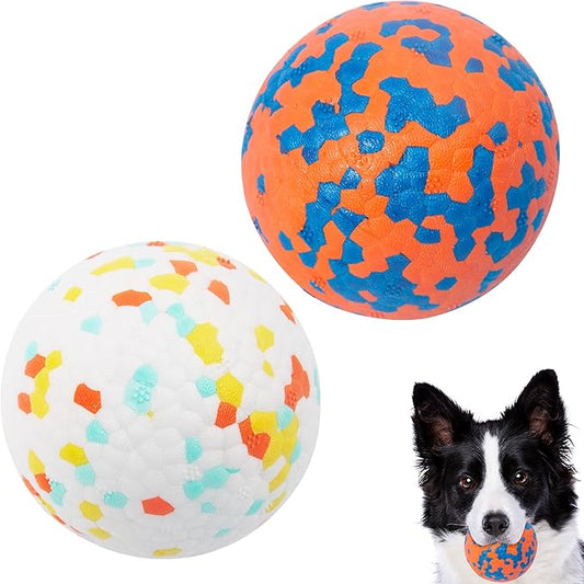 2 Pack Indestructible Dog Tennis Balls for Aggressive Chewers: Interactive Pet Toys, Herding and Jolly Ball for Dogs, Durable, Bouncy, and Water Toy Fetch Balls (White, Orange)