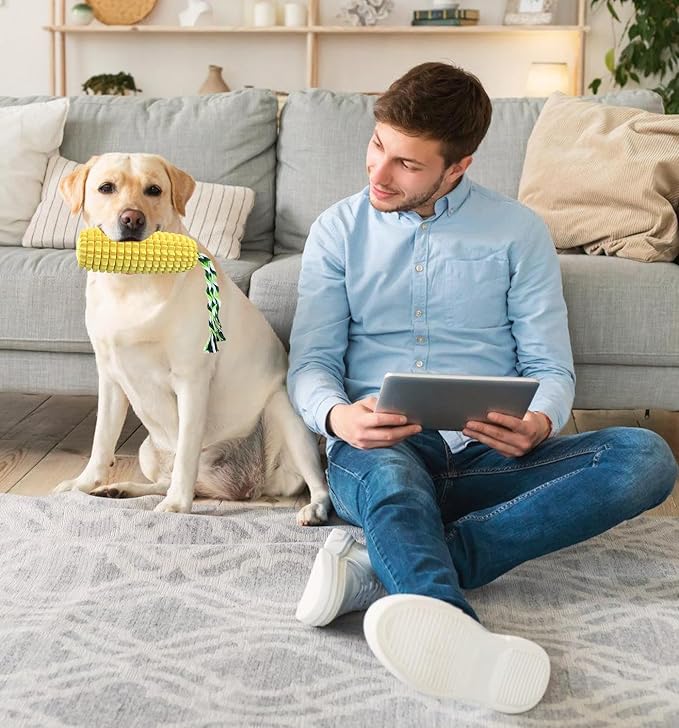 16 CM Indestructible Corn Dog Toy, Durable Toys for Aggressive Chewers, Rubber Dog Squeaky Toys, Puppy Teething Toys, Puppy Toy to Keep Them Busy for Small Medium and Large