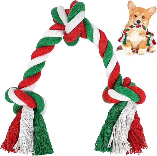 SZEE Dog Rope Toys, 14 in 3 Knots Chew Rope for Medium and Small Dogs, Natural Cotton Pull Toy for Tug of War and Teeth Cleaning (Red)