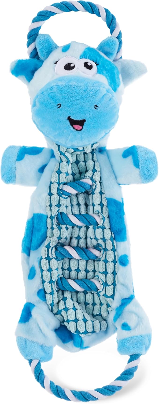 Outward Hound Ropiez Rope Interactive Dog Tug Toy for Tugging Squeaky Fun, 20.5 Inch Cow, Blue, Medium
