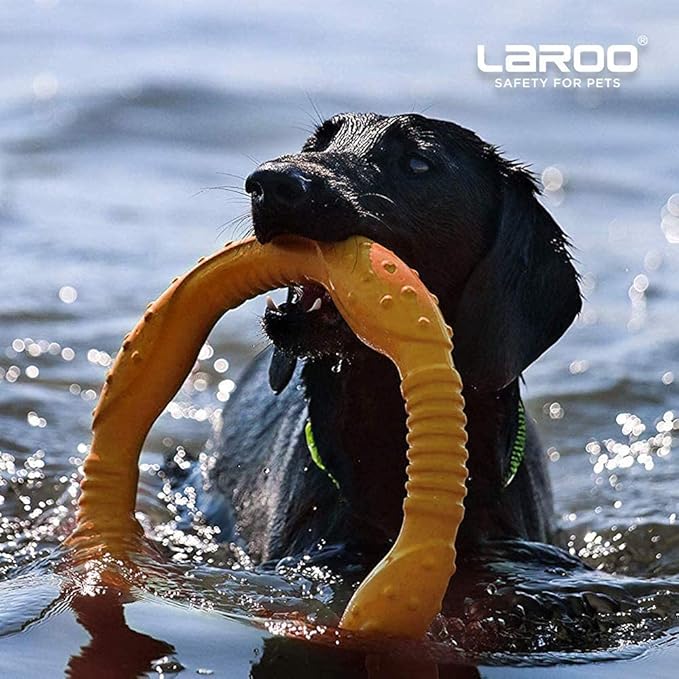 LaRoo Floatable Dog Frisbee, Fetch Toy & Ring Tug Toy - Teething Relief, Catch, Water Fun, Pet Training Outdoor Durable Chew Toys for Small Medium Dogs (Orange)