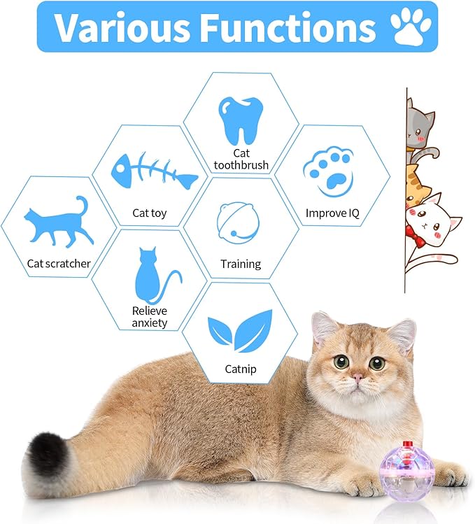 4 Piece Light Up Cat Balls Ghost Hunting Equipment, Indoor Motion-Activated Magic Cat Ball, Plastic Glowing Pet Toys