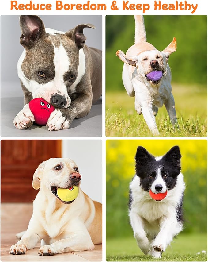 Squeaky Dog Toys, Interactive Soft Plush Puppy Toy Balls for Small Medium Breed, Cute Stuffed Pet Teething Ball Pack to Keep Dogs Busy