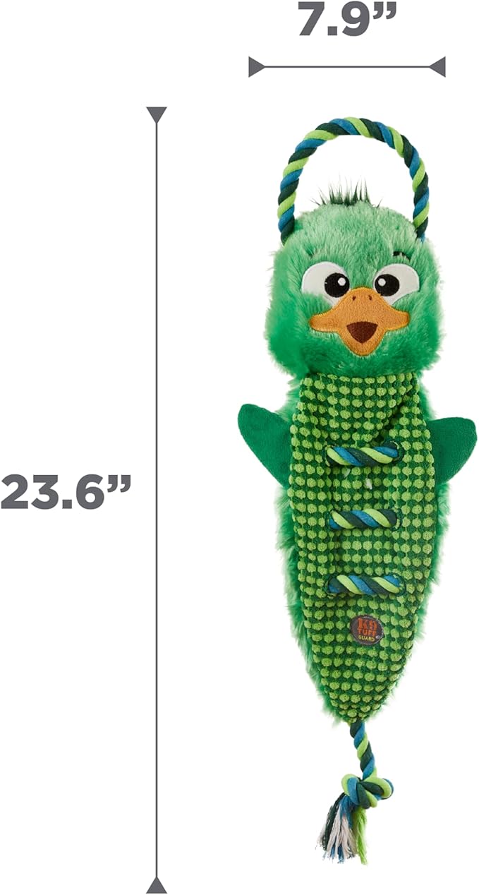 Outward Hound Ropiez Rope Interactive Dog Tug Toy for Tugging Squeaky Fun, 23.6 Inch Mallard, Green, Large