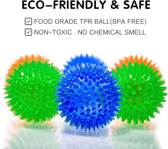 SHARLOVY Squeaky Balls for Pet Small Puppy, TPR Fetch Spike Balls for Dogs, Rubber 6 Pack Bright Colors Chew Teething Dog Toys