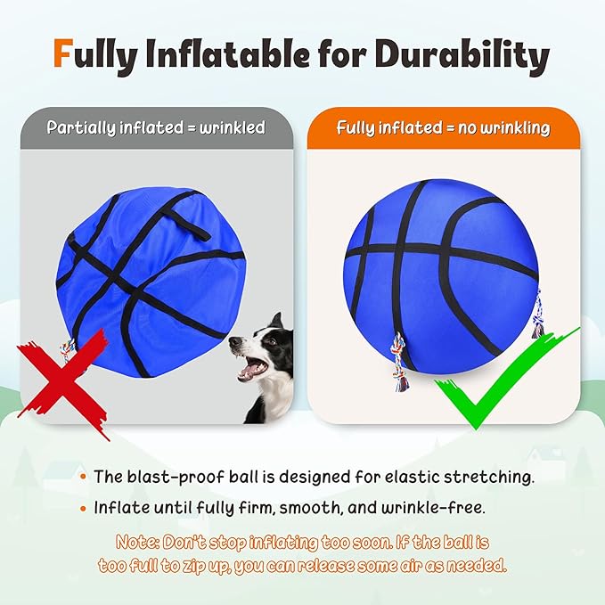 25" Herding Ball for Dogs, Upgrade & Reinforce Medium to Large Dog Training Toys for Australian Shepherd, Horse Balls with Gnawing Knots, Dog Jolly Ball for Outdoor Play (Blue)