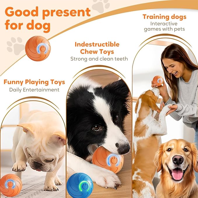 Smart jumping ball for dogs & Cats Duraspin Dog Bouncing Ball Random Path Electric Automatic Moving and Rolling Pets Toy Interactive Jumping Vibrating Bouncing Balls for Puppy Toys（1Pack，Orange）