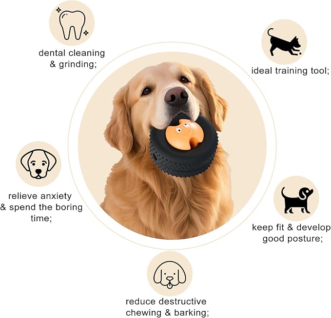 Indestructible Dog Chew Toy - Tough Rubber Treat Dispenser for Aggressive Chewers, Interactive Mental Stimulation Puppy Teething Toys for Small, Medium Large Dogs