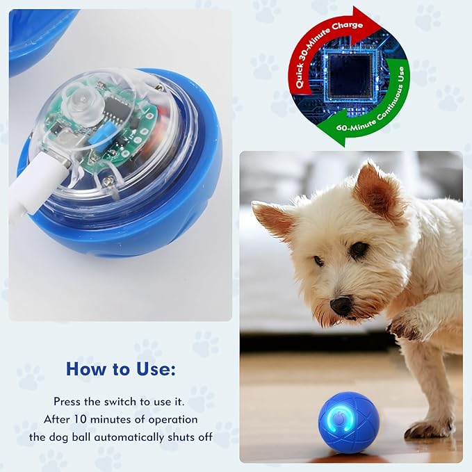 Interactive Dog Toys for Small Dogs, USB Rechargeable Smart Jumping Ball for Dogs, Chew-Resistant TPE & BPA-Free Vibrating Dog Ball, LED Light-Up Play for Mental Stimulation & Indoor Play (Blue)