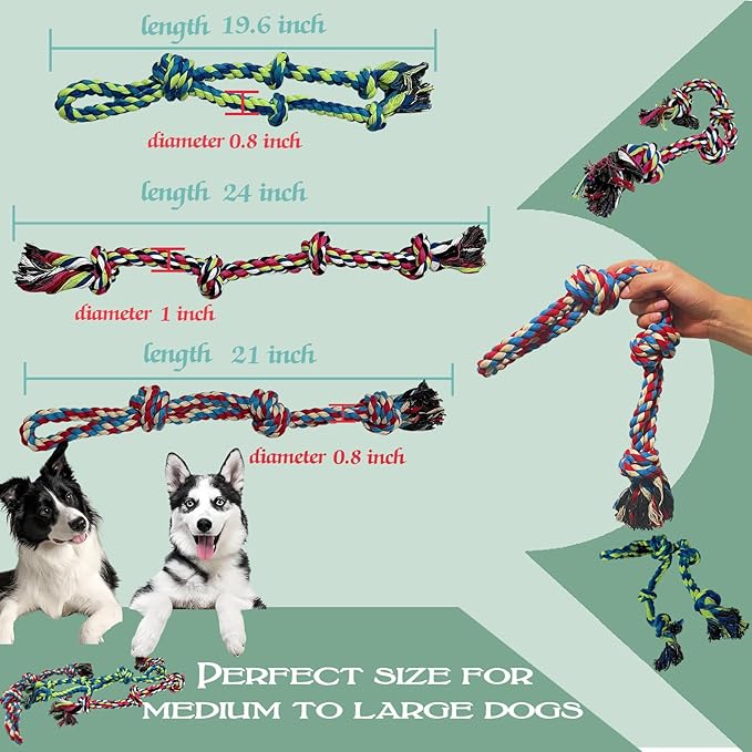 3-Pack Heavy Duty Dog Rope Toy, Tough Chew Toys, Durable Interactive Tug of War &Teeth Cleaning Ropes for Large and Medium Aggressive Chewers (3-Pack, Large)