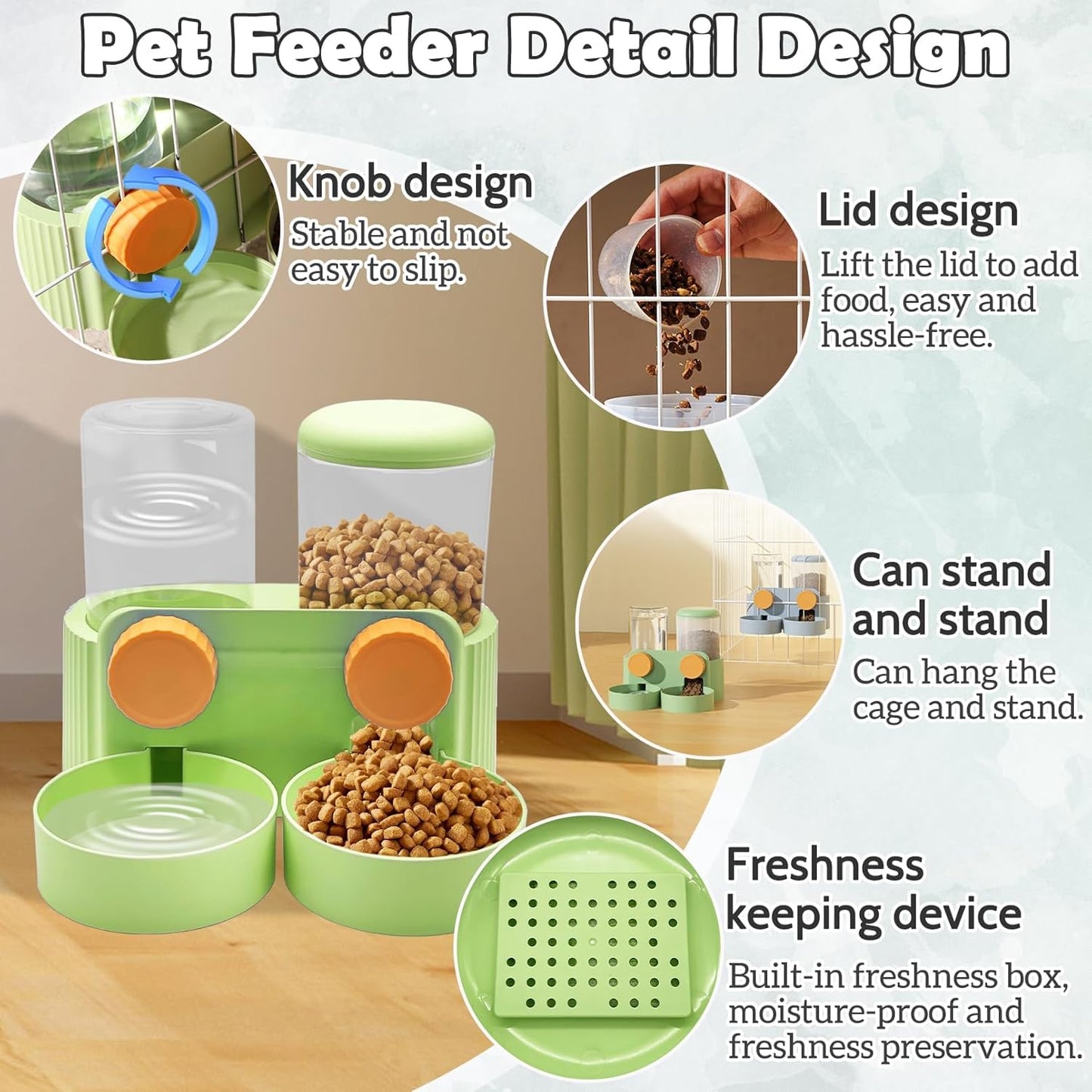 kathson Hanging Automatic Pet Food Water Dispenser,Cat Food and Water Dispenser Set Rabbit Water Dispenser Small Animal Feeding&Watering Supplies for Small Cats Dogs,Rabbits,Ferrets(Green)