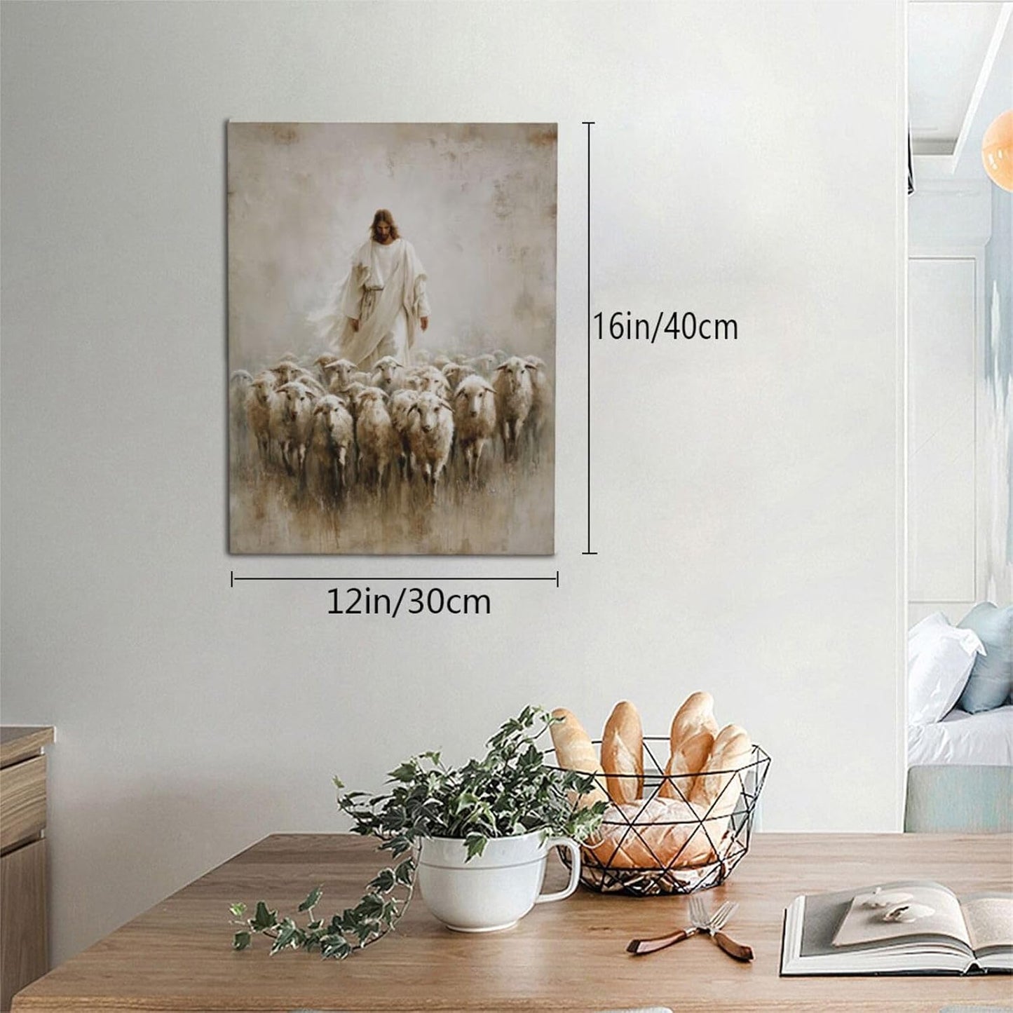Jesus and Lamb Wall Art Christian Jesus Lamb Canvas Wall Decor Christ Religious Pictures painting Print Framed Artwork Decorations Gifts for Living Room Bedroom Prayer Room Church 12"x16"