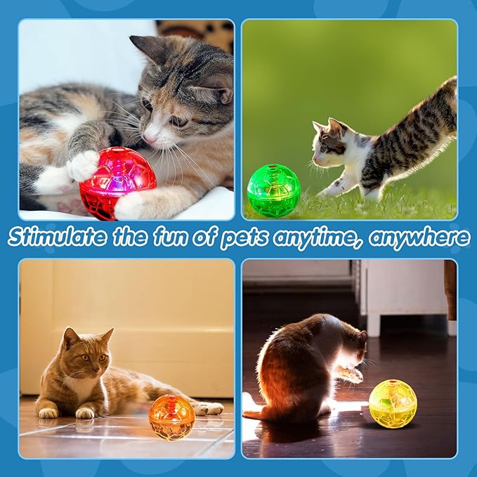 Frienda 4 Pieces Ghost Hunting Cat Ball Motion Light up Cat Balls LED Motion Activated Pet Ball Motion Light up Interactive Toys Pet Glowing Mini Running Exercise Ball Toys(Classic Color)