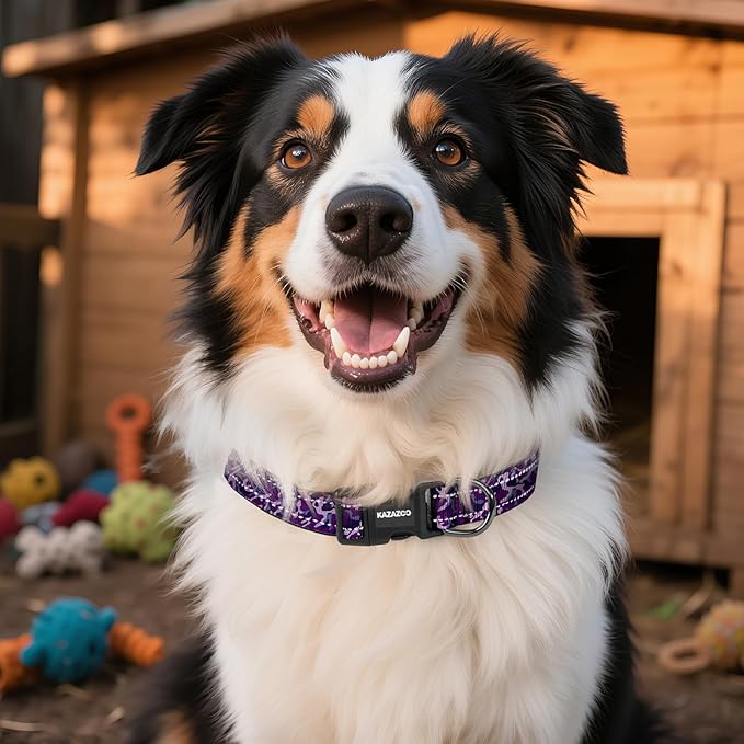 Reflective Dog Collar with Soft Padding Dog Collar for Medium & Large Dogs, No Pull, Heavy Duty, Adjustable Nylon Collar with Quick-Release Buckle, Walking Training Purple camo-L