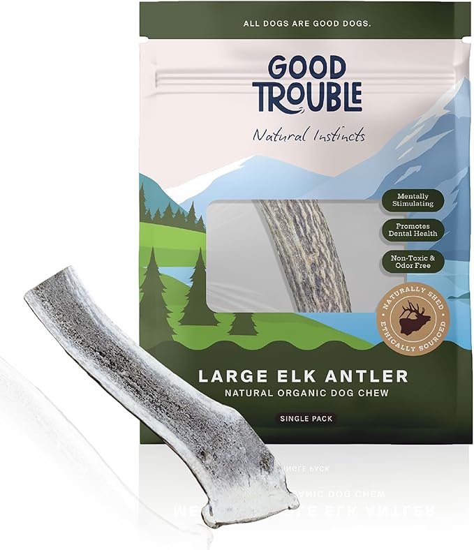 Good Trouble Premium Elk Antlers for Large Dogs – 1 Pack Split - All-Natural, Shed Antler Chews for Dental Health & Calming - Durable Dog Bones - Cruelty-Free, North American Sourced