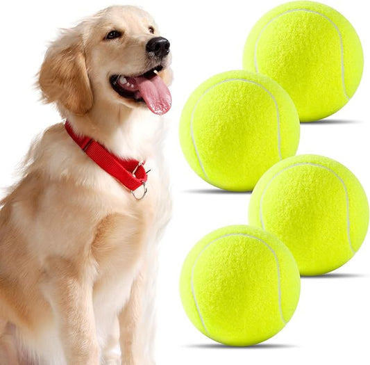 susu & wuwu Large Tennis Ball for Dogs 4 Inch Big Tennis Ball for Dog, Outdoor Play Toy for Small, Medium, Large Dogs Pet Birthday Gift(4 Pack)