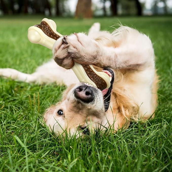 Sosation 3 Pack Chew Toys for Aggressive Chewers, Bone Toys Nylon Beef Flavor Dog Teething Toys for Large/Medium/Small Puppies Breeds(Small, Curved Bone)