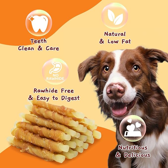 Jungle Calling Rawhide Free Healthy Treats for Dogs, Chicken Wrapped Cod Sticks Soft Chewy Treats for Training Rewards, 11 oz (Chicken)