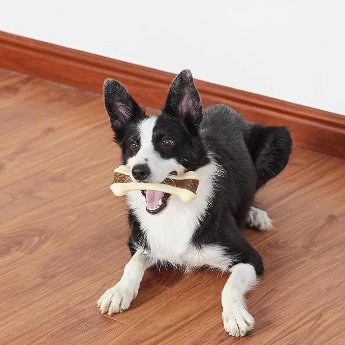 Dog Bones Chew Toys for Aggressive Chewers, 6 Pack Real Beef Flavor,Indestructible Dog Teething Chew Toys for Large/Medium/Small Puppies Breed,Tough Pet Toy with Nylon