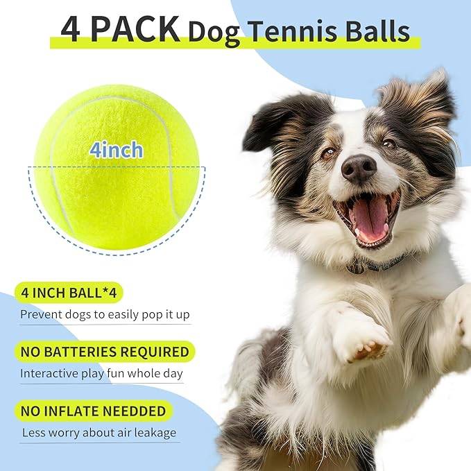 susu & wuwu Large Tennis Ball for Dogs 4 Inch Big Tennis Ball for Dog, Outdoor Play Toy for Small, Medium, Large Dogs Pet Birthday Gift(4 Pack)