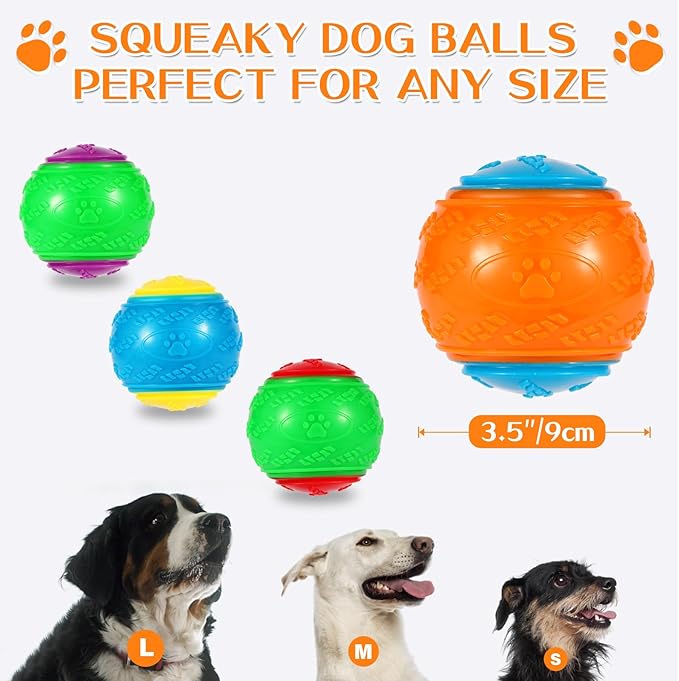 4 Packs Large Dog Balls, 4.5 inch Squeaky Dog Balls, High Bouncy Dog Ball for Interactive Playing, Dog Toys Balls for Training, Tough Ball Toys for Large & Medium Dogs Teeth Cleaning