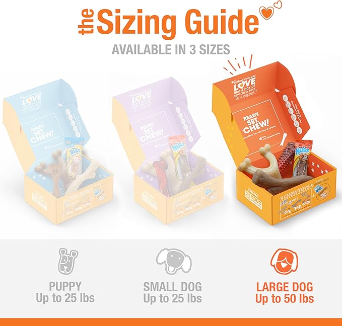 Nylabone Dog Gift Box, Includes 3 Strong Chew Toys and 1 Natural Treat, Gifts for Dogs, Large - Up to 50 lbs, 4 Pack