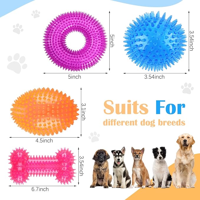 4 Pcs Spiky Squeaker Football Dog Toy for Medium Large Dogs Spiky Dog Balls Puppy Chew Toys for Aggressive Chewers Training Fetch(Fresh,Various Sizes)