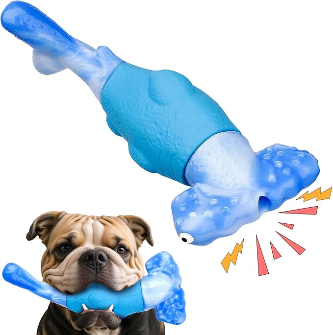 Dog Toys for Aggressive Chewers, Interactive Dog Chew Toy for Large Dogs, Indestructible Squeaky Toys to Keep Them Busy, Tough Toys for Medium/Large Dogs Blue