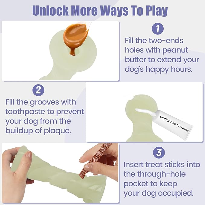 Glow in The Dark Dog Chew Toy, Rubber Dog Toys to Keep Them Busy, Interactive Treat Dispensing Puzzle Toy with Teeth Cleaning, Outdoor Fetch & Nighttime Play