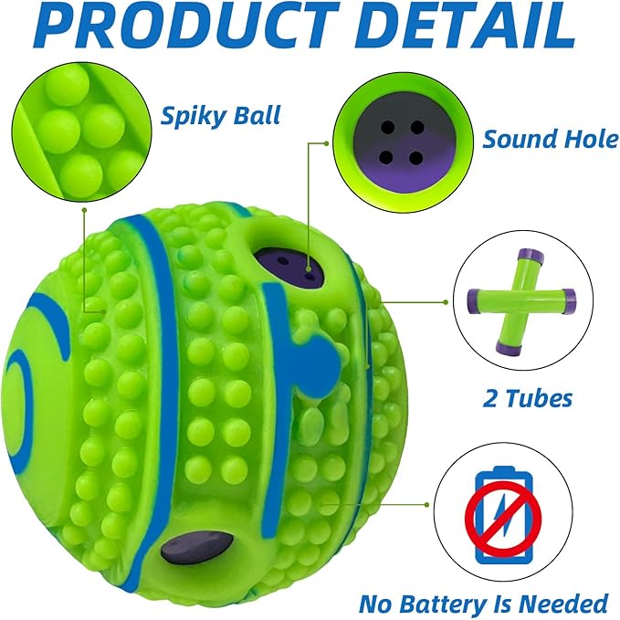 Spiky Interactive Dog Toys Ball, Shaking with Gibbering Sound, for Training, Teeth Cleaning & Herding, Straight, XL, 5.51 in (14 cm)
