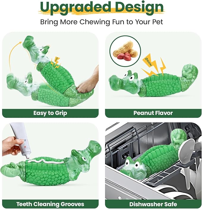 HGB Dog Chew Toys for Aggressive Chewers, Squeaky Indestructible Dog Toy to Keep Them Busy & Reduce Boredom for Medium, Large Breed, Peanut Flavor