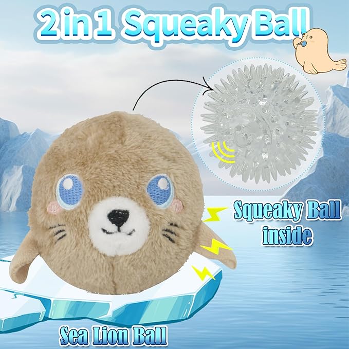 DKING 3Pack Squeaky Dog Balls,2 in1 Funny Puppy Ball Toys,Birthday Dog Toy for Small Medium Dogs (Ocean Ball)