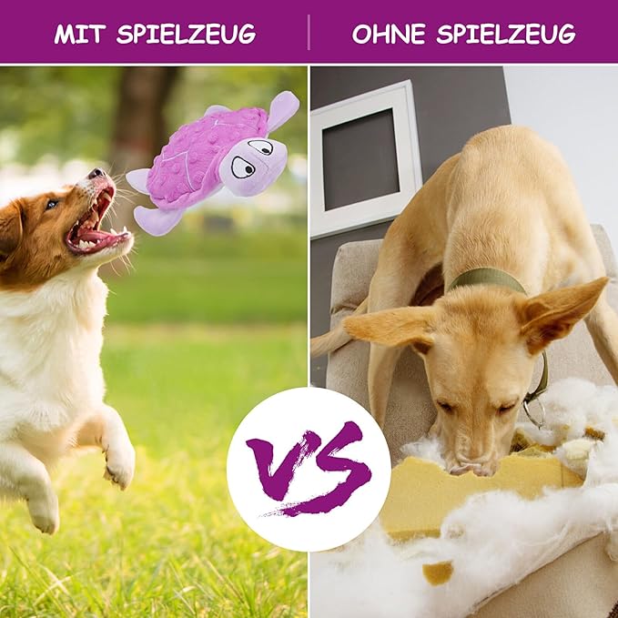 Squeaky Sea Turtle Plush Dog Toy - Durable, No Stuffing, Interactive Chew Toy for Small Dogs - Relieve Anxiety, Teething, and Keep Them Busy for Puppy(Purple)