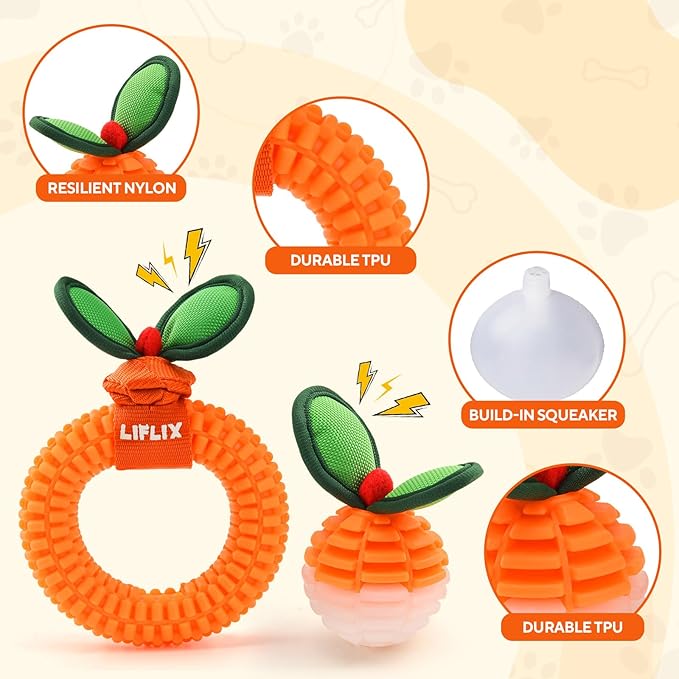 2-Pack Dog Teeth Cleaning Toys, Durable TPU Bite and Brush Dog Toys for Small and Medium Dogs, Dental Chew Toys for Puppy Teething