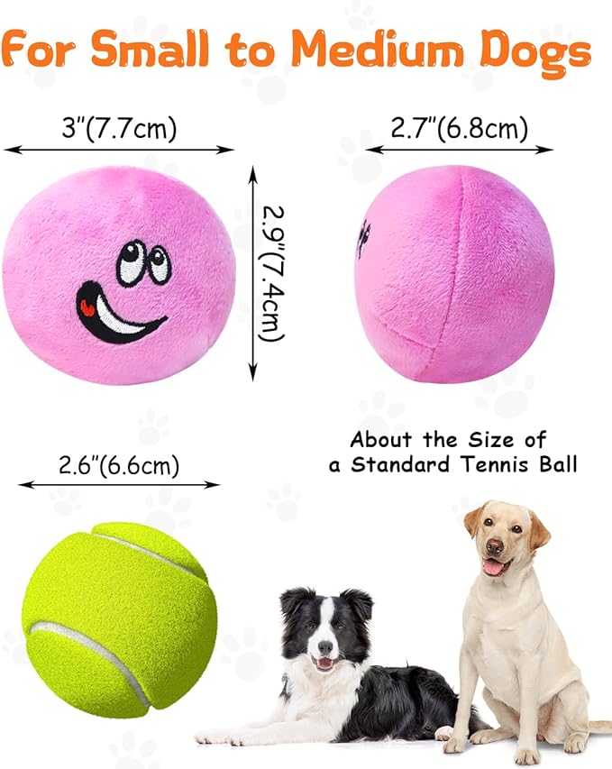 Squeaky Dog Toys, Interactive Soft Plush Puppy Toy Balls for Small Medium Breed, Cute Stuffed Pet Teething Ball Pack to Keep Dogs Busy