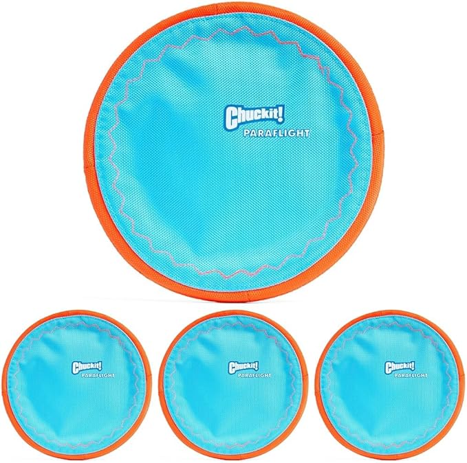 Chuckit! Paraflight Flying Disc Dog Toy - Water Floating Flyer - Durable Nylon Construction with Soft Rubber Edges - for Medium and Large Dogs - Size Large - 9.75" L x 9.75" W - Pack of 4