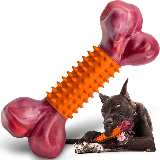 Apasiri Dog Toys for Aggressive Chewers Peanut Butter Flavored, 8" Tough Dog Chew Bone, Durable Nylon & Rubber Chew Toy, Dog Bone Toy for Large Medium Breed 20-80lbs