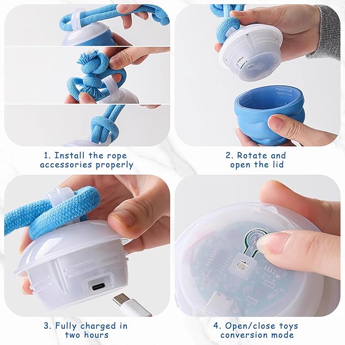 Aerbee Interactive Dog Toys Ball - Fun Moving Smart Dog Toy Active Rolling Ball to Keep Them Busy for Large, Medium, and Small Puppy Dogs, with 2Pcs Pet Chew Toy Ropes for Indoor Boredom Pets, Blue