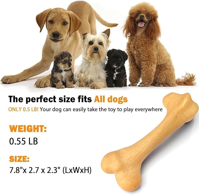 Indestructible Dog Bones for Aggressive Chewers, Durable Tough Puppy Teething Toys, Interactive Dog Toys for Medium/Large Breed, Beef & Chicken Flavor (3pcs)