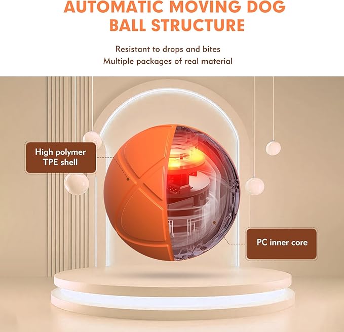 Interactive Dog Toys for Small Dogs, USB Rechargeable Smart Jumping Ball for Dogs, Chew-Resistant TPE & BPA-Free Vibrating Dog Ball, LED Light-Up Play for Mental Stimulation & Indoor Play (Orange)