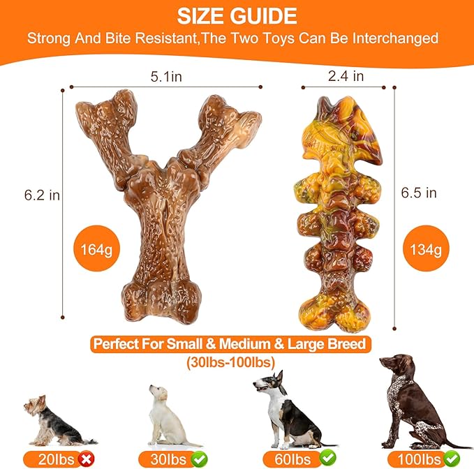 2-Pack Tough Large Dog Chew Toys - Bacon Flavor, Durable Nylon Dog Bone Toy for Aggressive Chewers, Small/Medium/Large Breed - Teeth Cleaning & Training, Avoid Loneliness & Gift