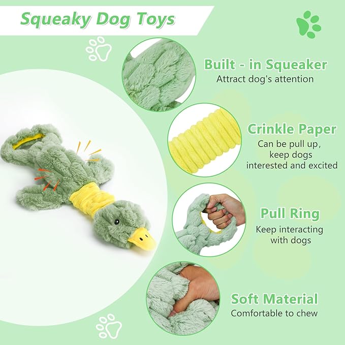 Large Plush Squeaky Dog Toys for Aggressive Chewers, Interactive Tug of War Puppy Toys for Indoor Play - Duck Stuffed Dog Toys with Soft Fabric for Small, Medium, and Large Pets